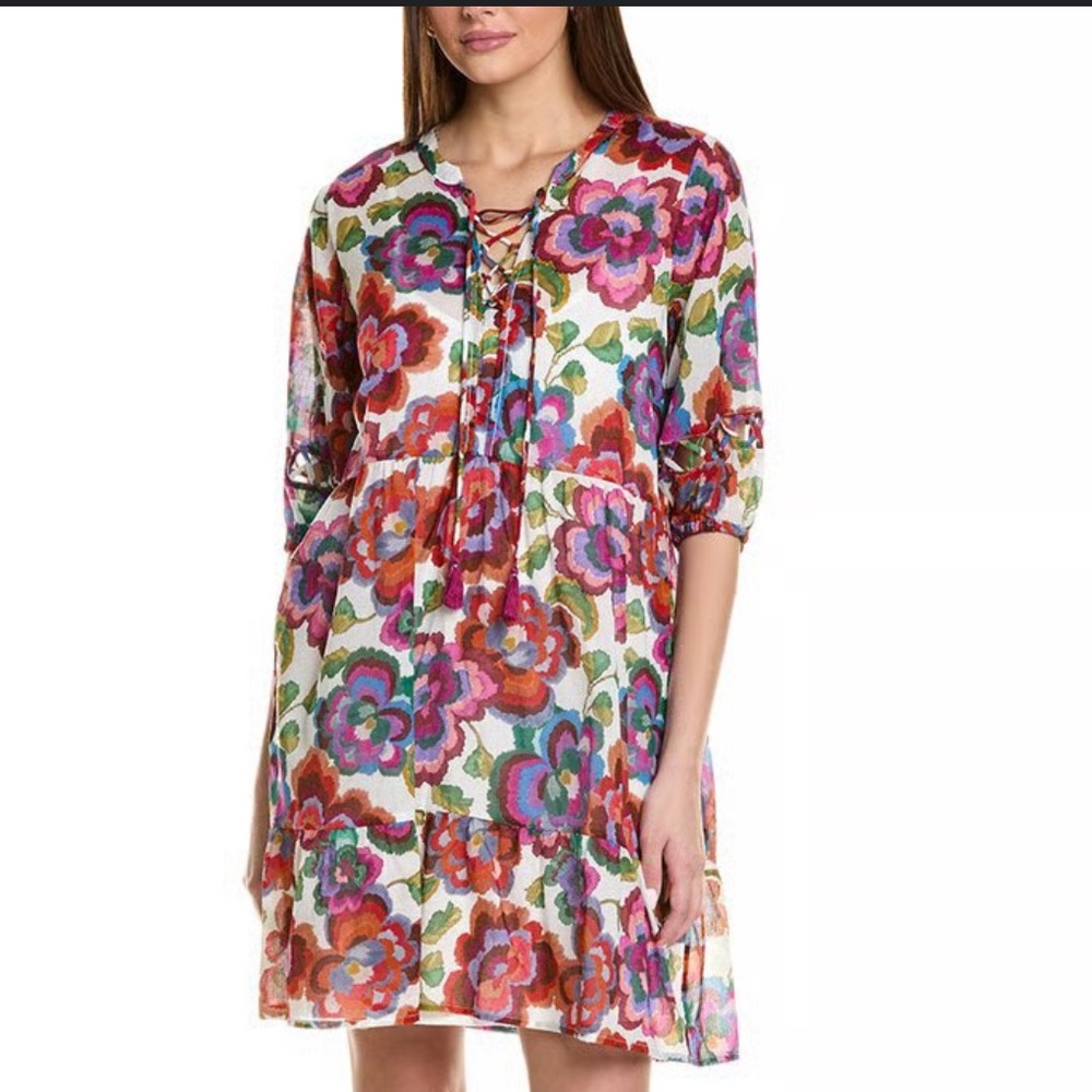 JOHNNY WAS Calanthe Lace Up Dress in Multi Size Medium
